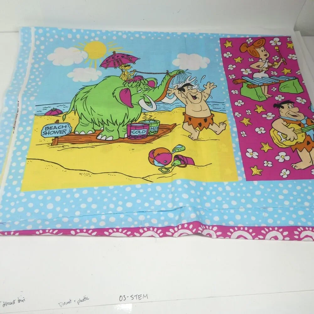 Flintstones Character Fabric Panel Vintage 44x68 Hanna Barbera 1991 Yardage